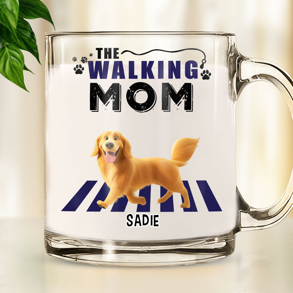Personalized Custom Walking Mom Cartoon Glass Mug - Unique Gift Idea
