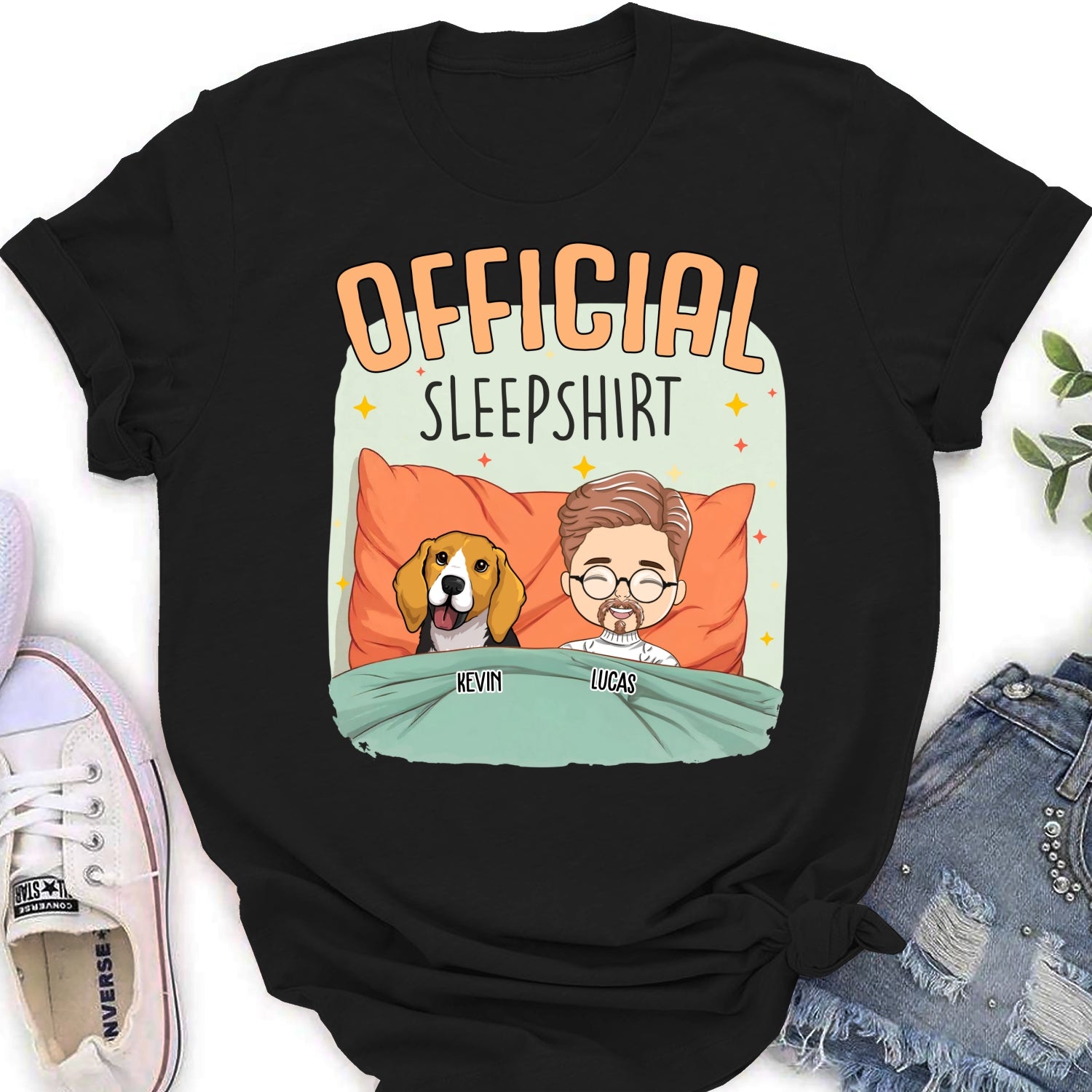Personalized Custom Women's Sleep With My Dog T-shirt - Ideal Gift for Pet Lovers