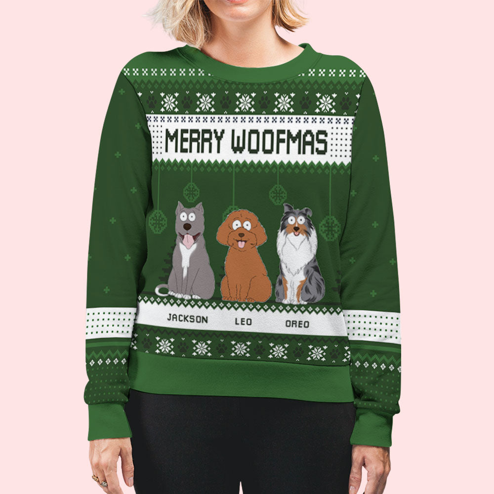 Feliz Navidog - Customizable All-Over Printed Dog Lover's Holiday Sweatshirt