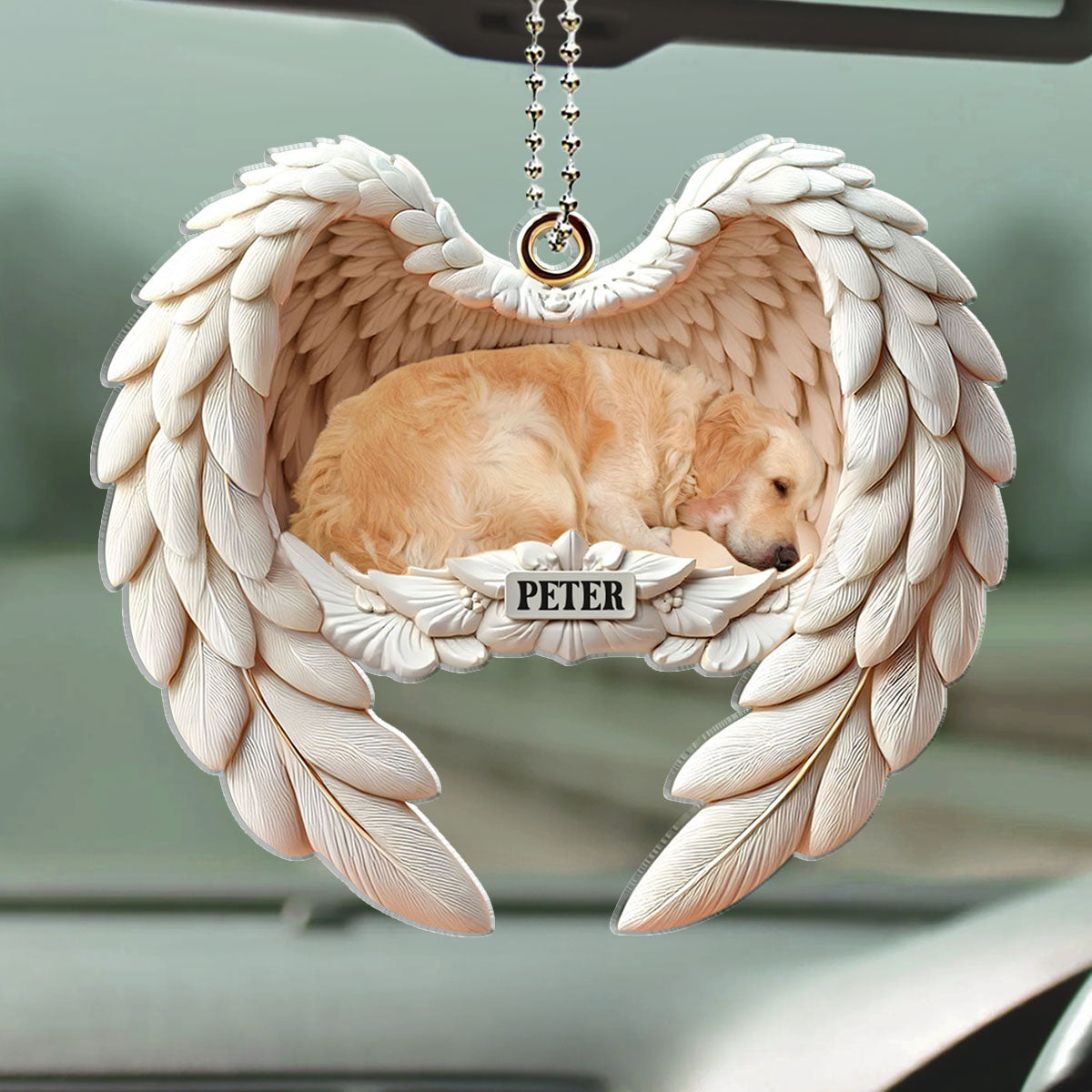 Angel Wings Personalized Custom Acrylic Car Ornament for Pet Memorial