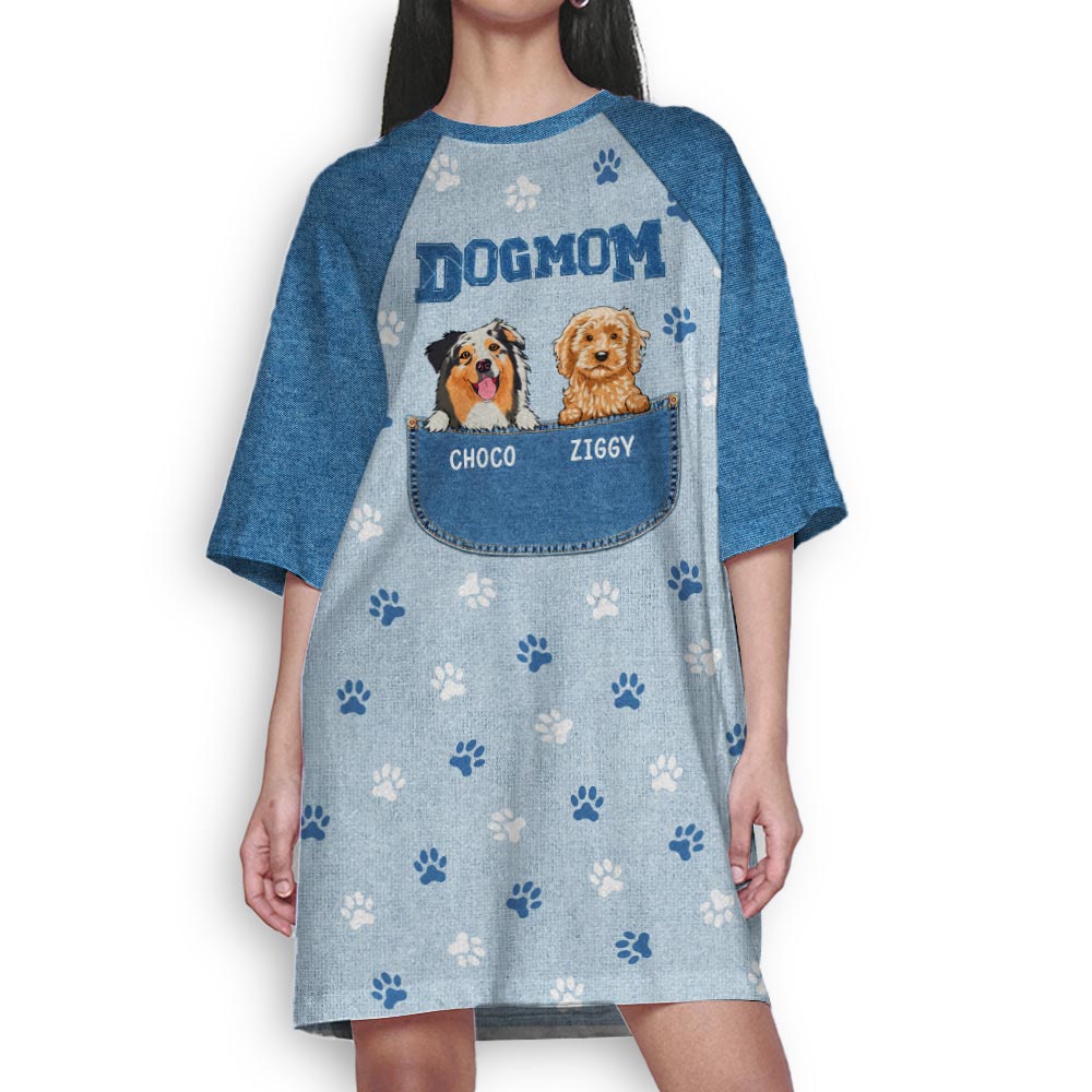 Personalized Custom 3/4 Sleeve Dog Mom Center Pocket Dress - Stand Out Everywhere