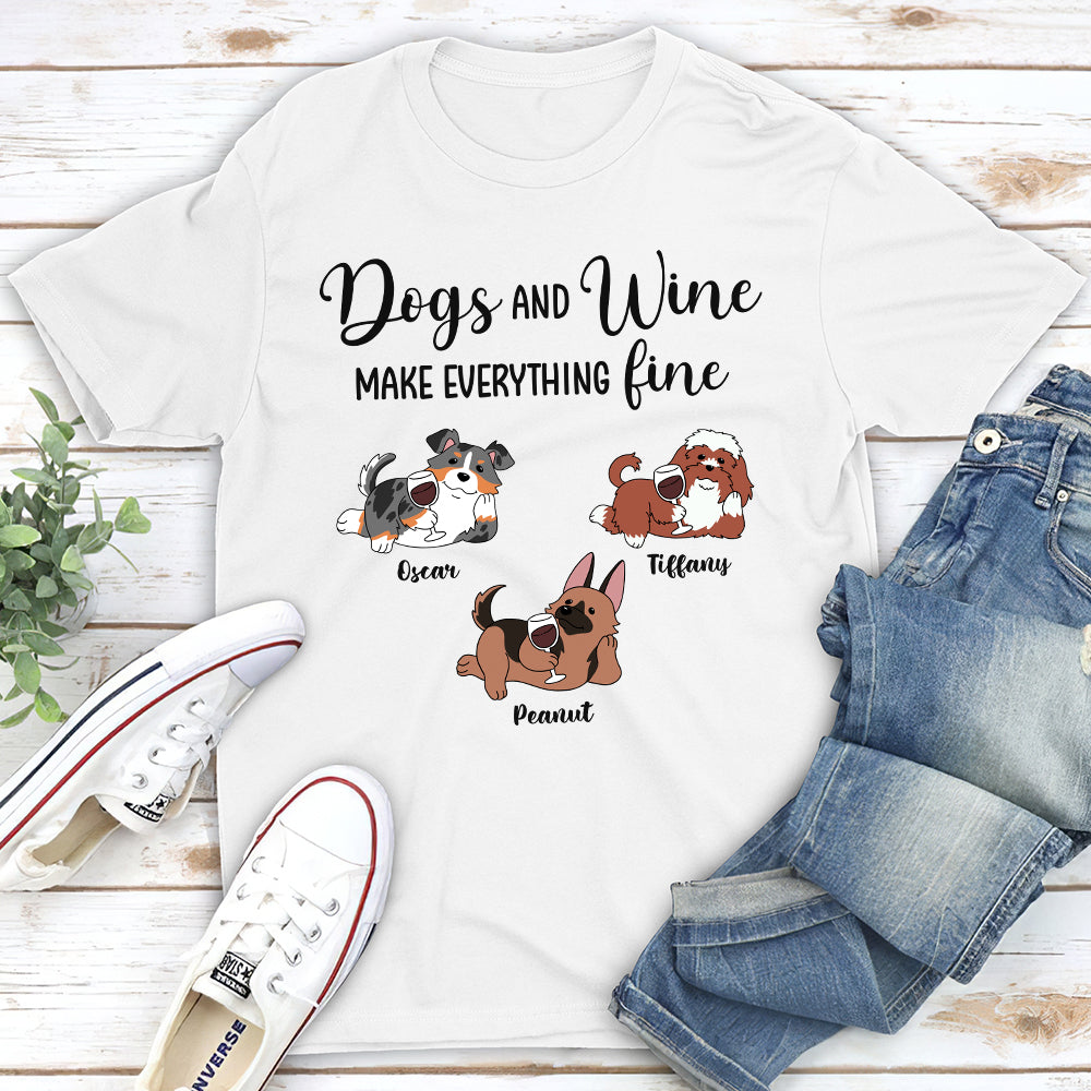 Personalized Unisex 'Dogs and Wine Make Everything Fine' T-shirt - Ideal Gift for Pet Lovers