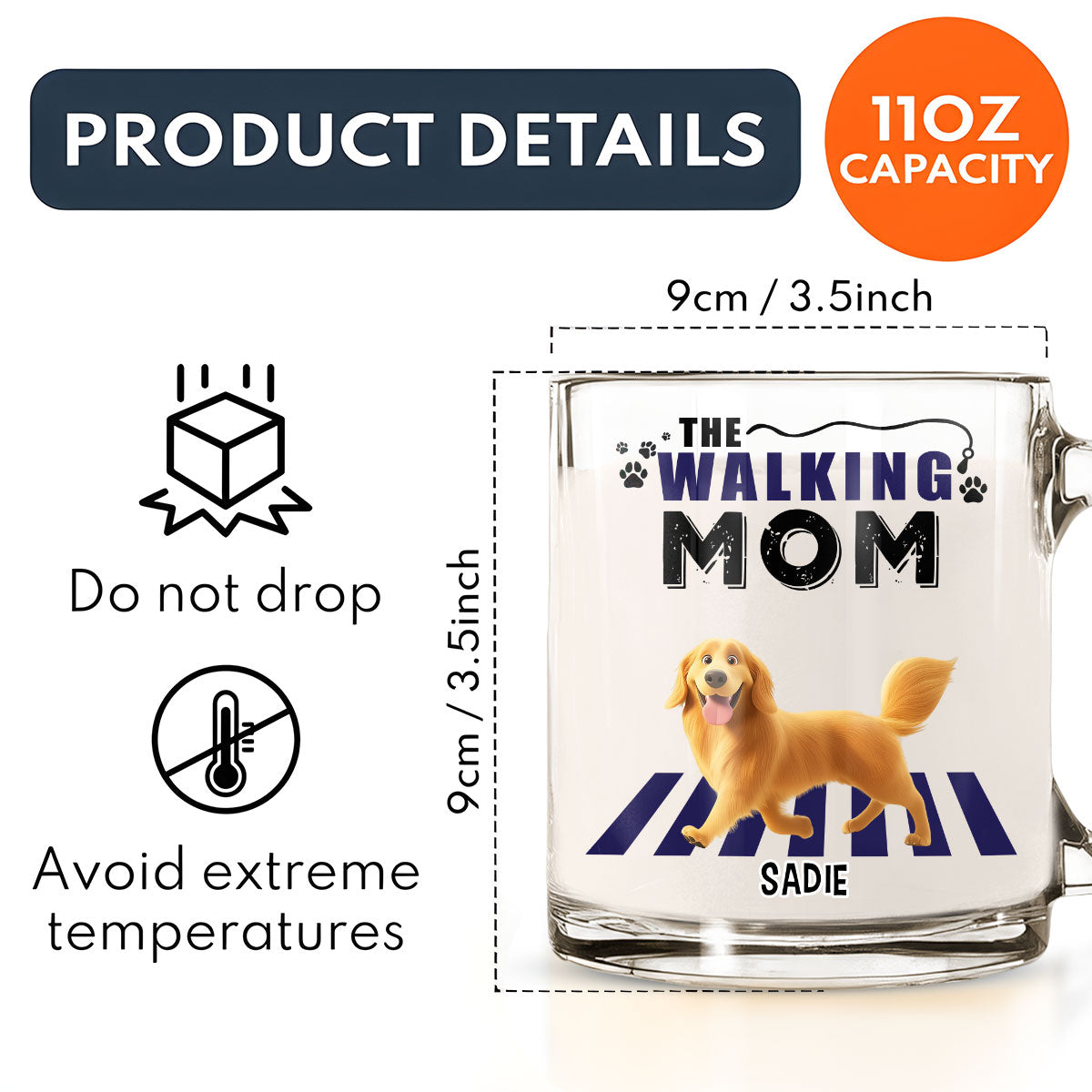 Personalized Custom Walking Mom Cartoon Glass Mug - Unique Gift Idea
