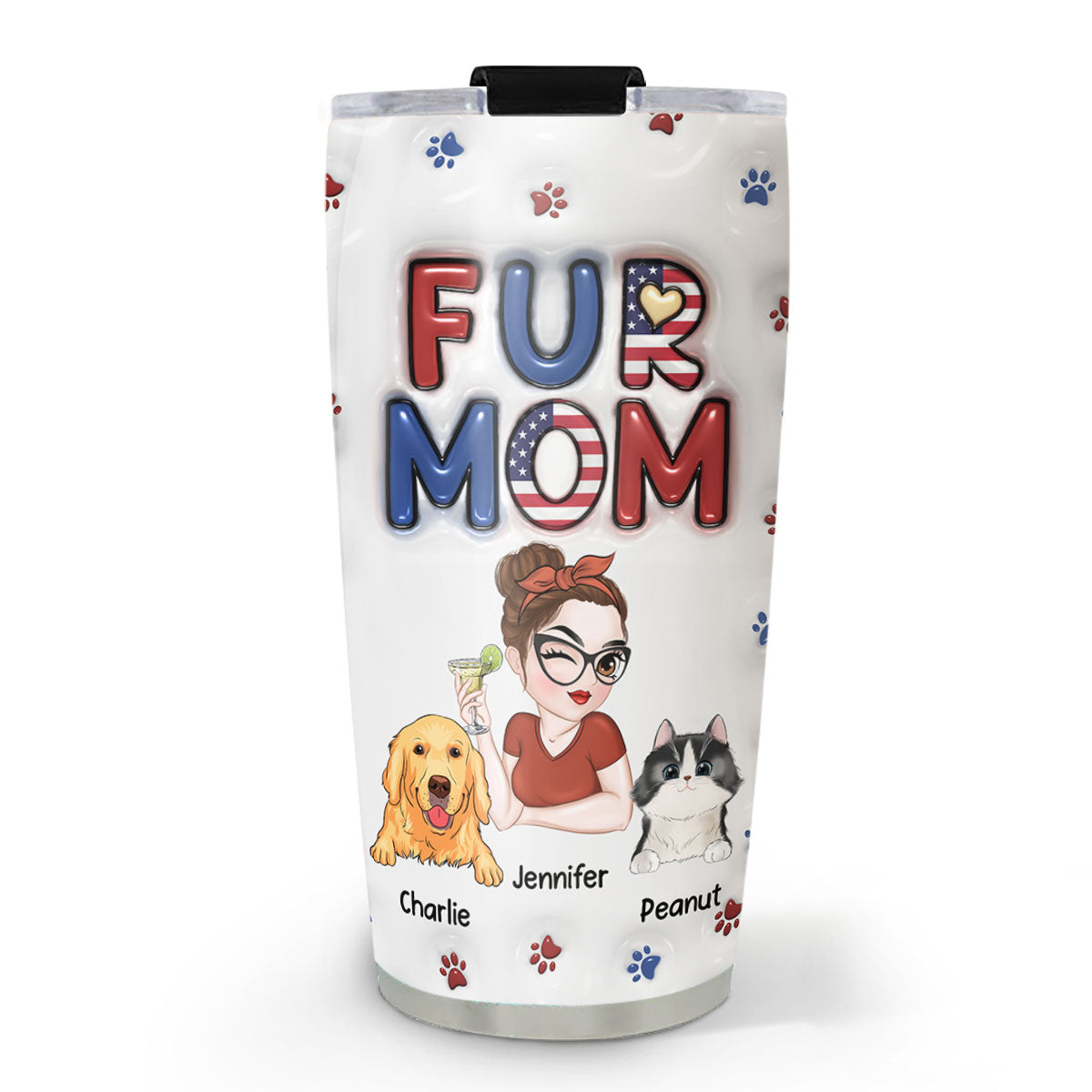 Personalized 3D Inflated Effect Tumbler - Lovely Fur Mom Version 3