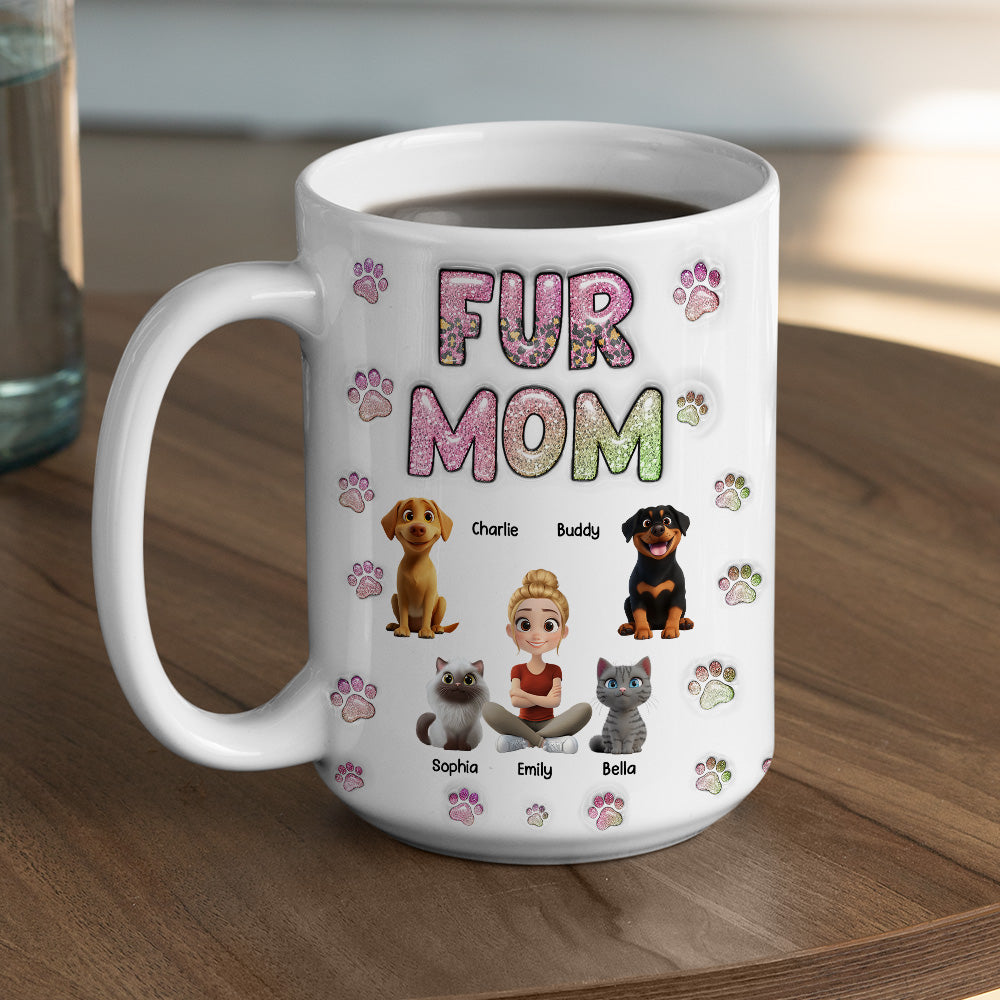 Personalized 3D Inflated Effect Fur Mom Lovely Chibi Mug - Ideal Gift for Loved Ones