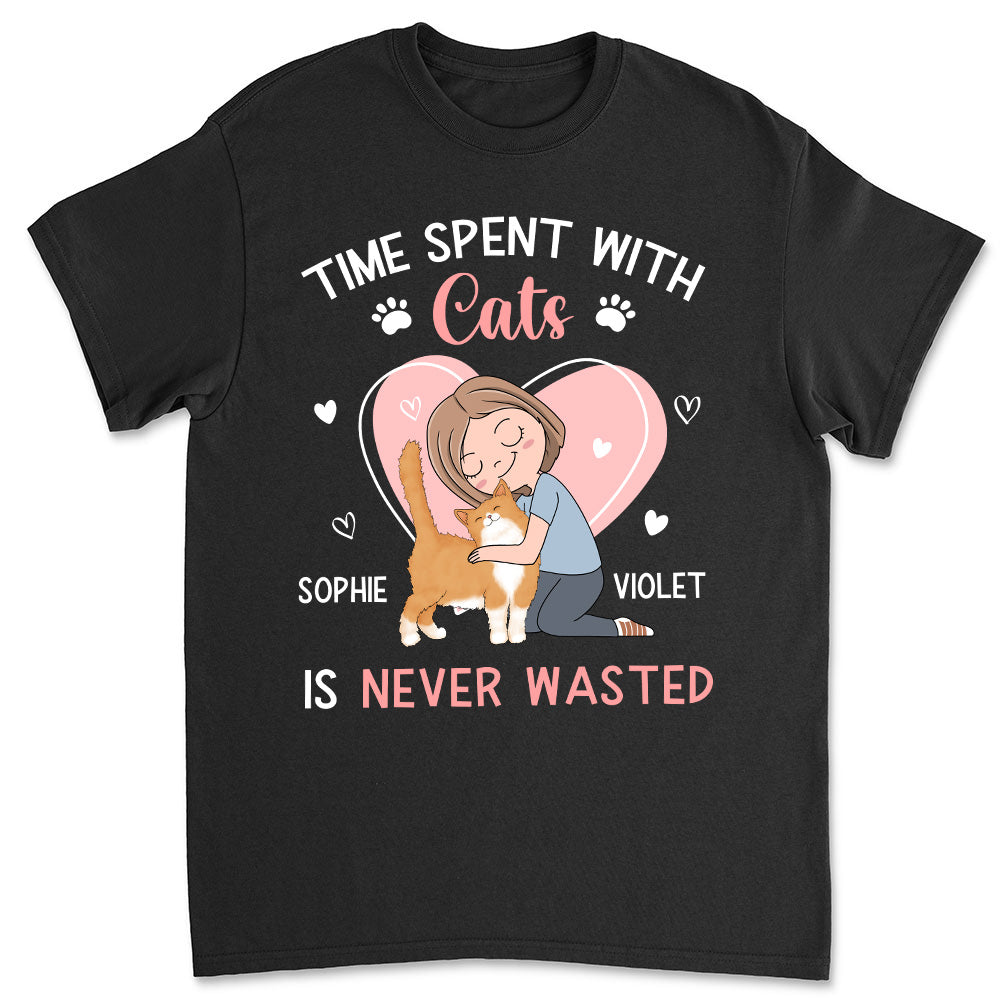 Spent Cat Time - Customizable Unisex Personalized Cat Lover T-shirt