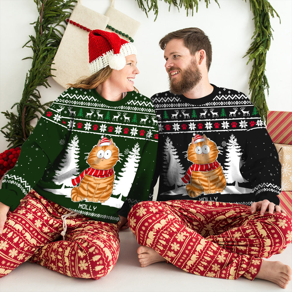 Personalized Custom All-Over-Print Funny Cat Winter Sweatshirt