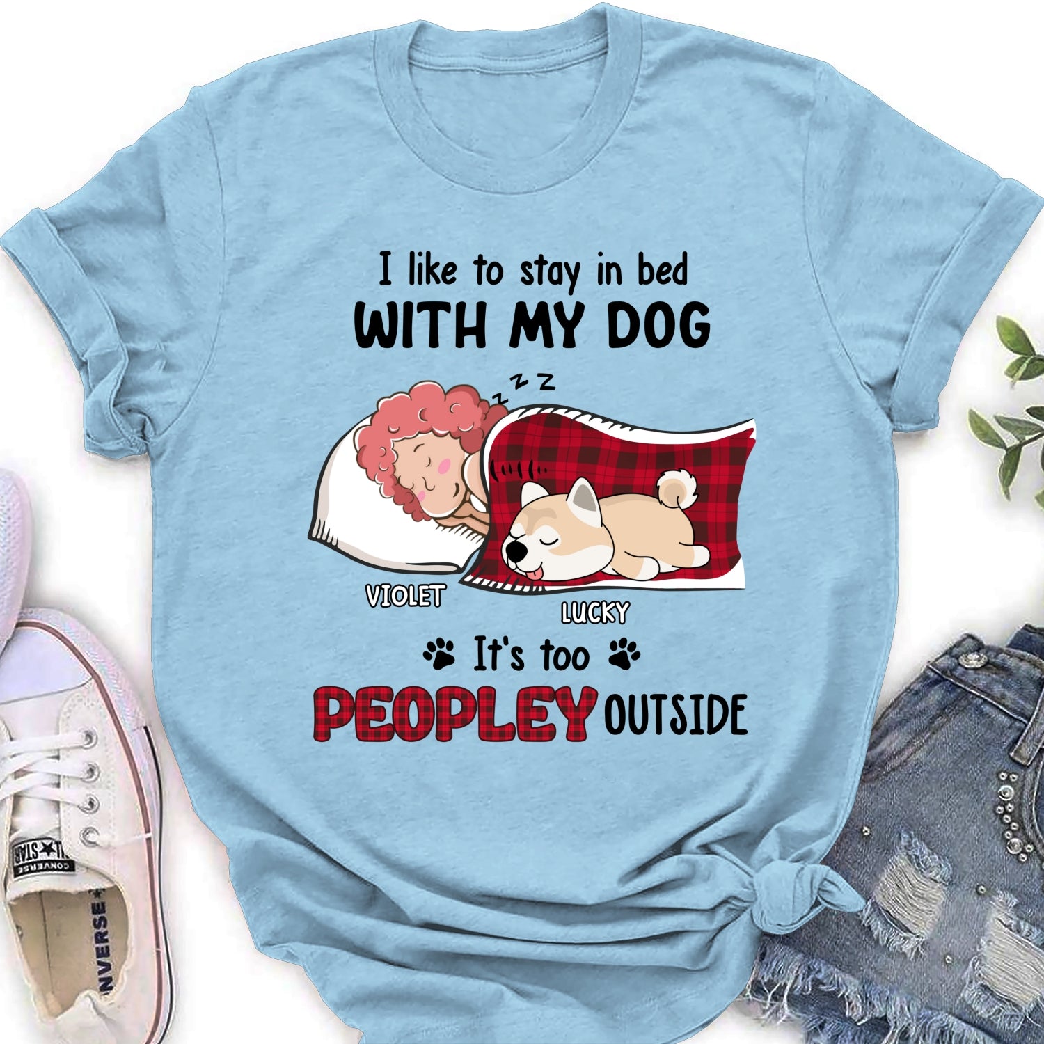 Personalized Custom Women's T-shirt - Ideal for Pet Lovers Who Love Staying in Bed