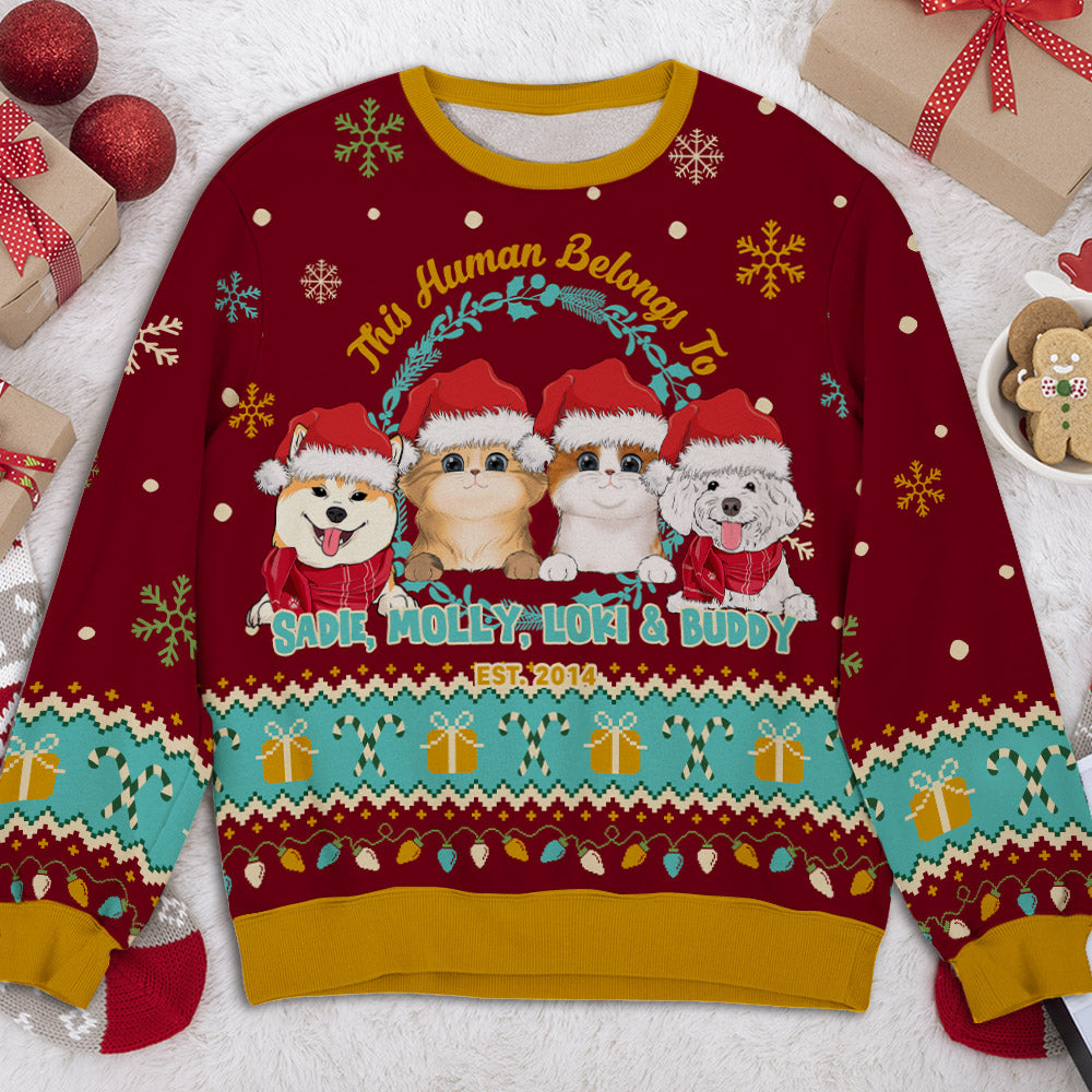 Human Belongs Christmas - Personalized Custom All-Over Print Sweatshirt for Pet Lovers