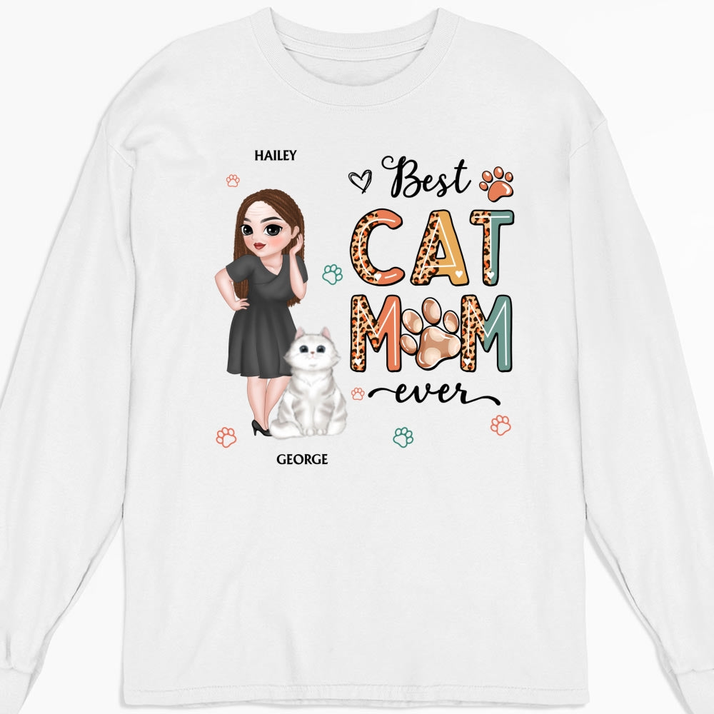 Best Cat Mom Forever - Customizable Personalized Long Sleeve T - shirt