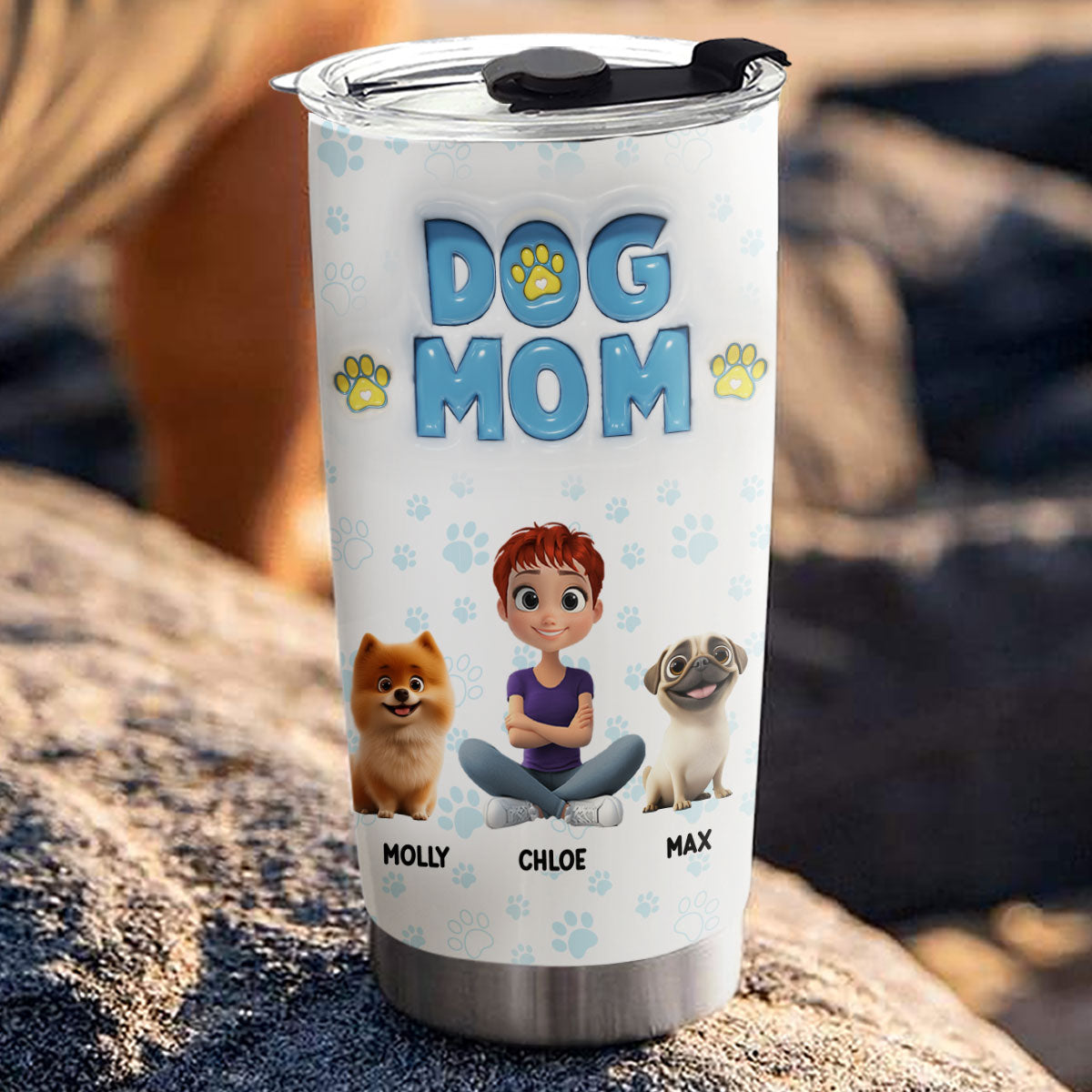 Personalized 3D Inflated Effect Girl And Dog Cartoon Style Tumbler