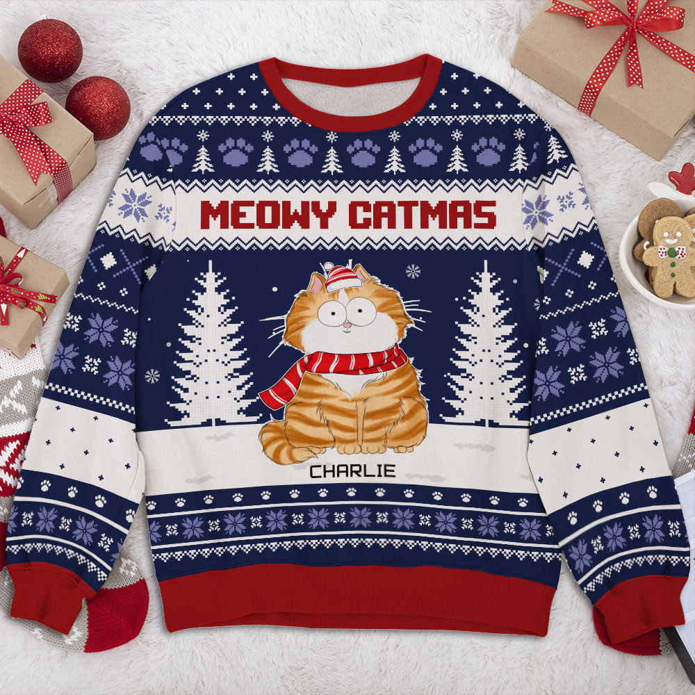 Meowy Merry - Customizable All-Over Printed Sweatshirt for Pet Lovers