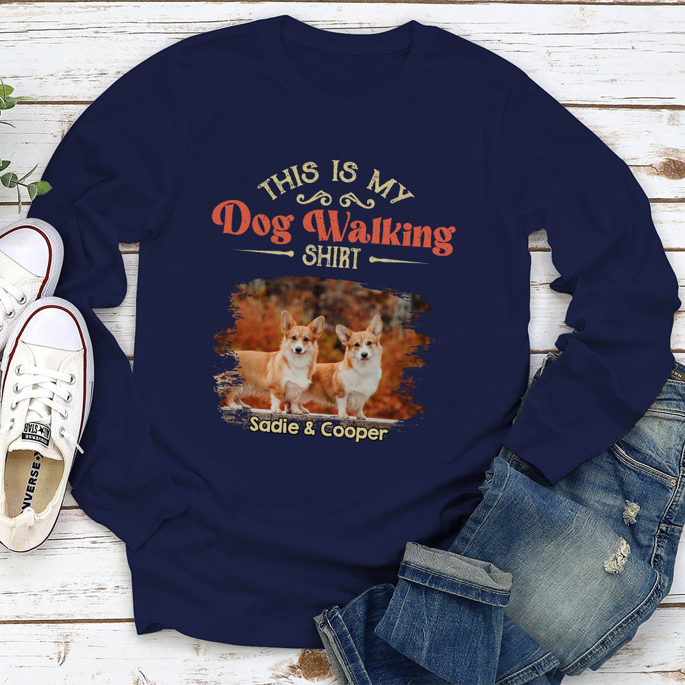 Customizable Vintage Long Sleeve Dog Walking T-shirt - Perfect Gift for Pet Lovers