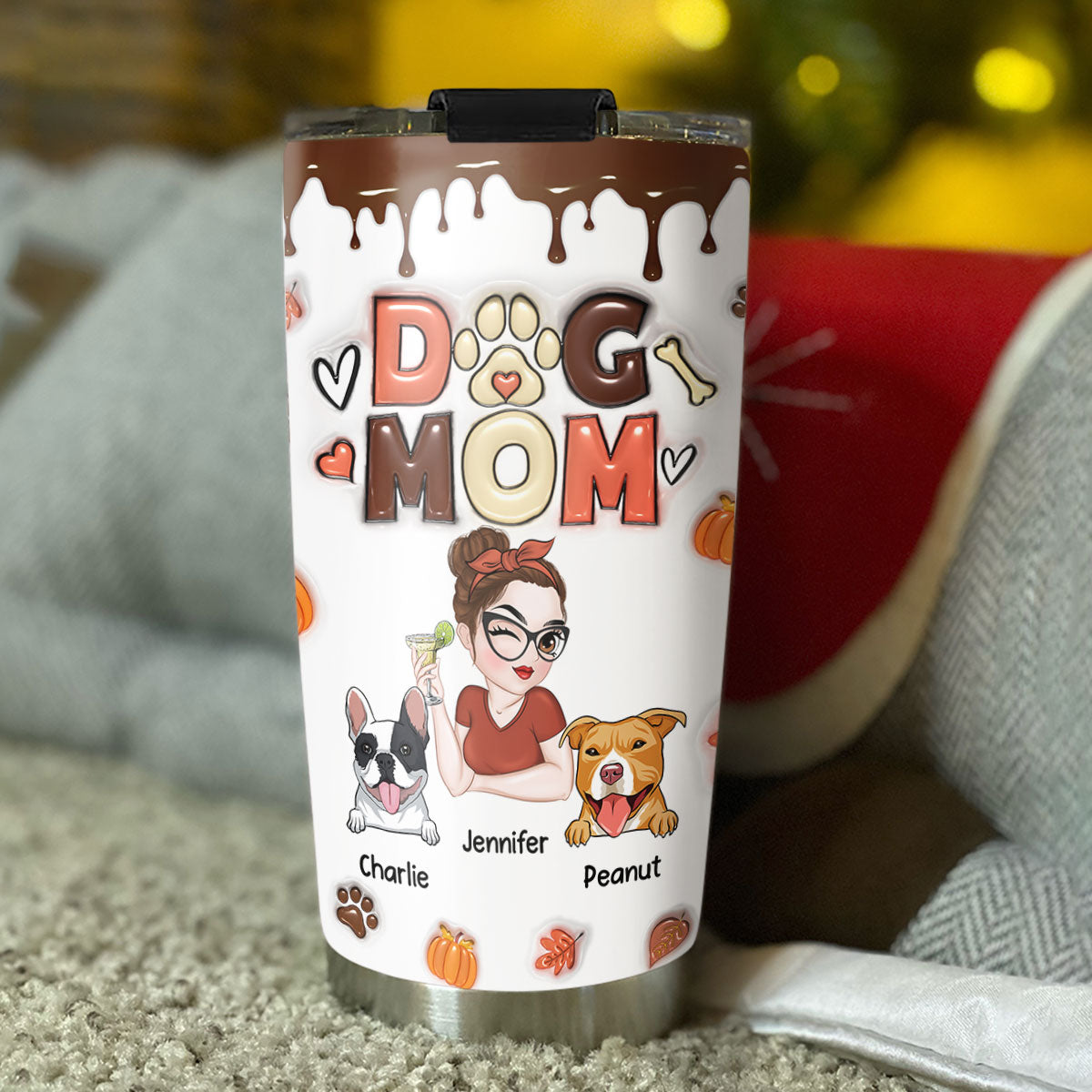 Personalized Custom 3D Inflated Effect Fall Tumbler for Dog Moms