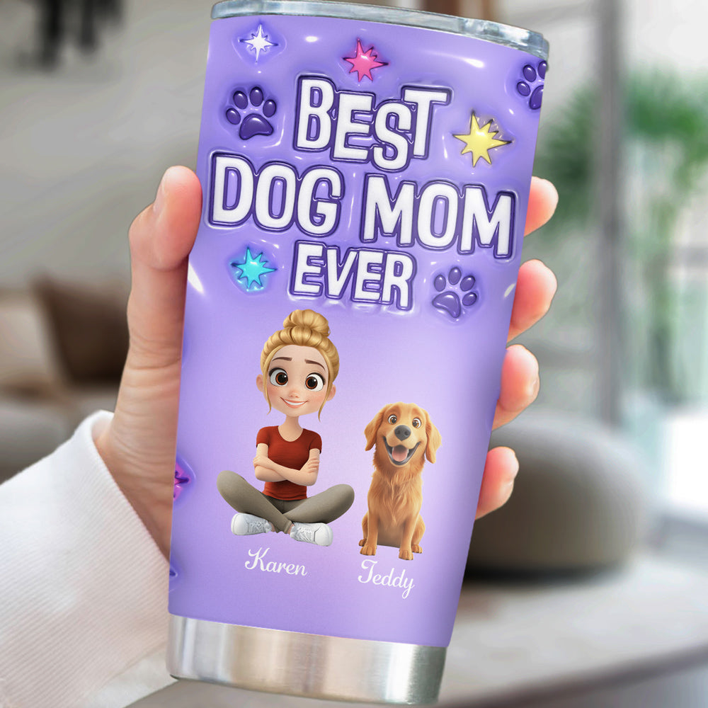 Personalized 3D Inflated Effect Tumbler for Dog Moms - Keep Drinks Hot or Cold