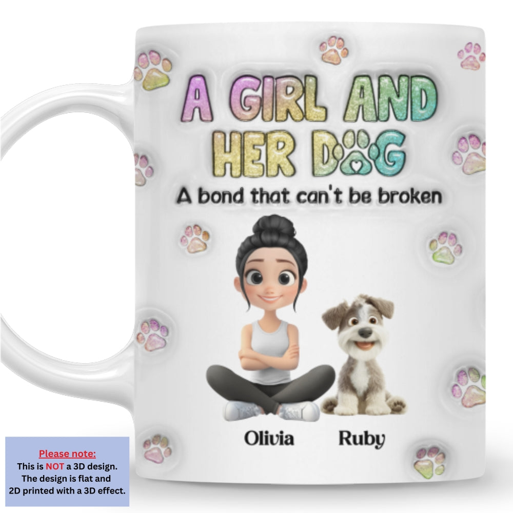 Personalized 3D Inflated Effect Custom Mug: A Girl And Her Dog Design