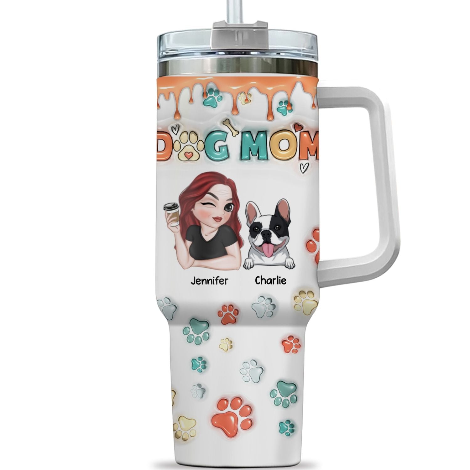 Personalized 3D Inflated Effect Printed 40 Oz Tumbler - Perfect for Dog Moms