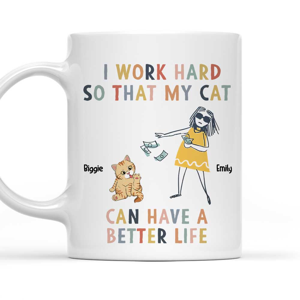 Personalized 'I Work Hard Because Of My Cat' Custom Coffee Mug - Perfect Gift Idea