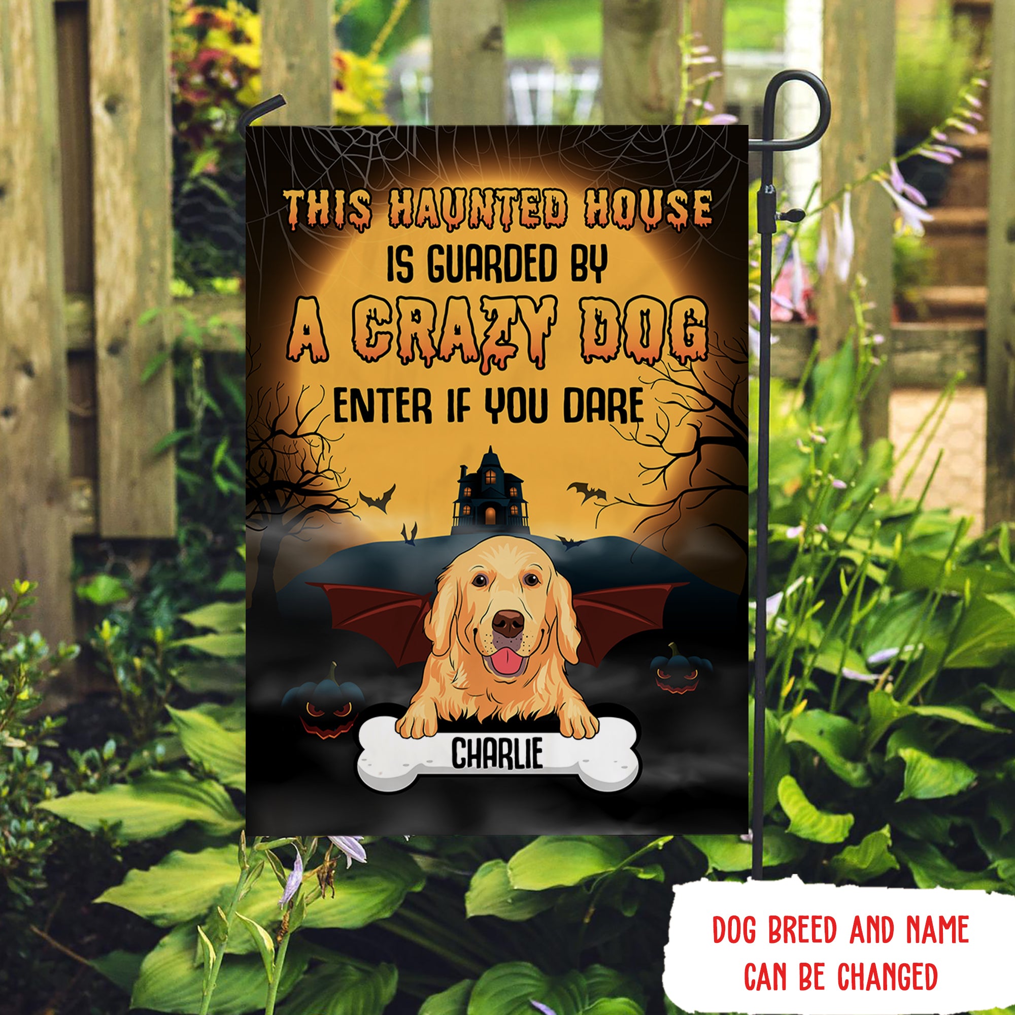 Customizable Halloween Garden Flag for Crazy Dog Lovers