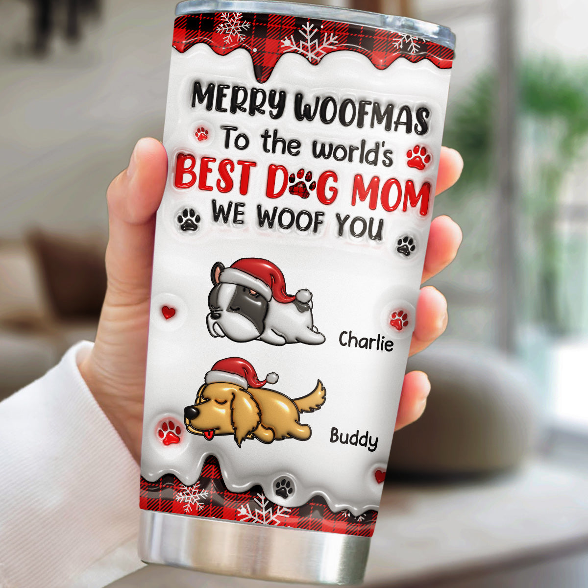 World's Best Dog Mom - Personalized 3D Inflated Effect Stainless Steel Tumbler