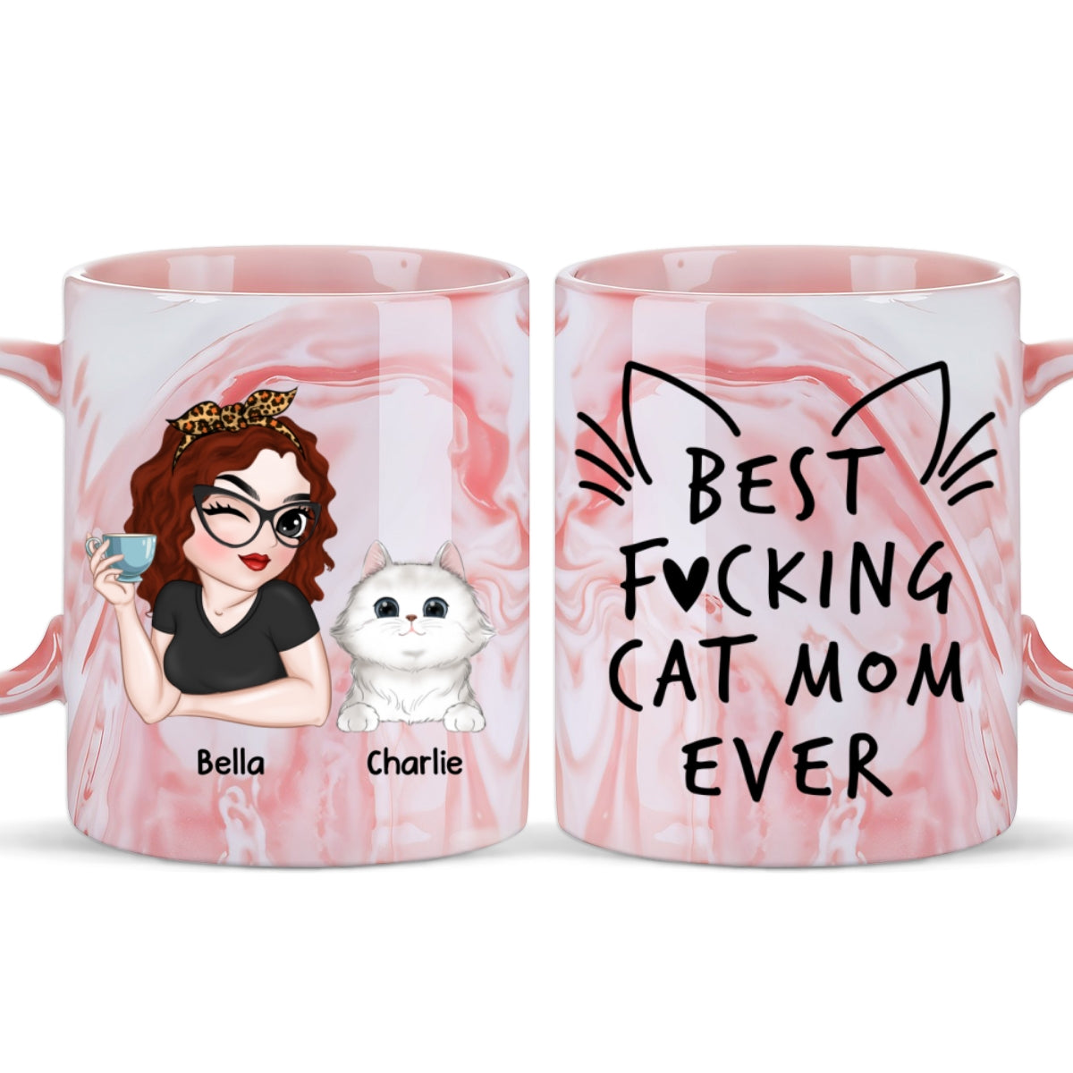 Exquisite Personalized Pink Marble Mug for the Best Cat Moms