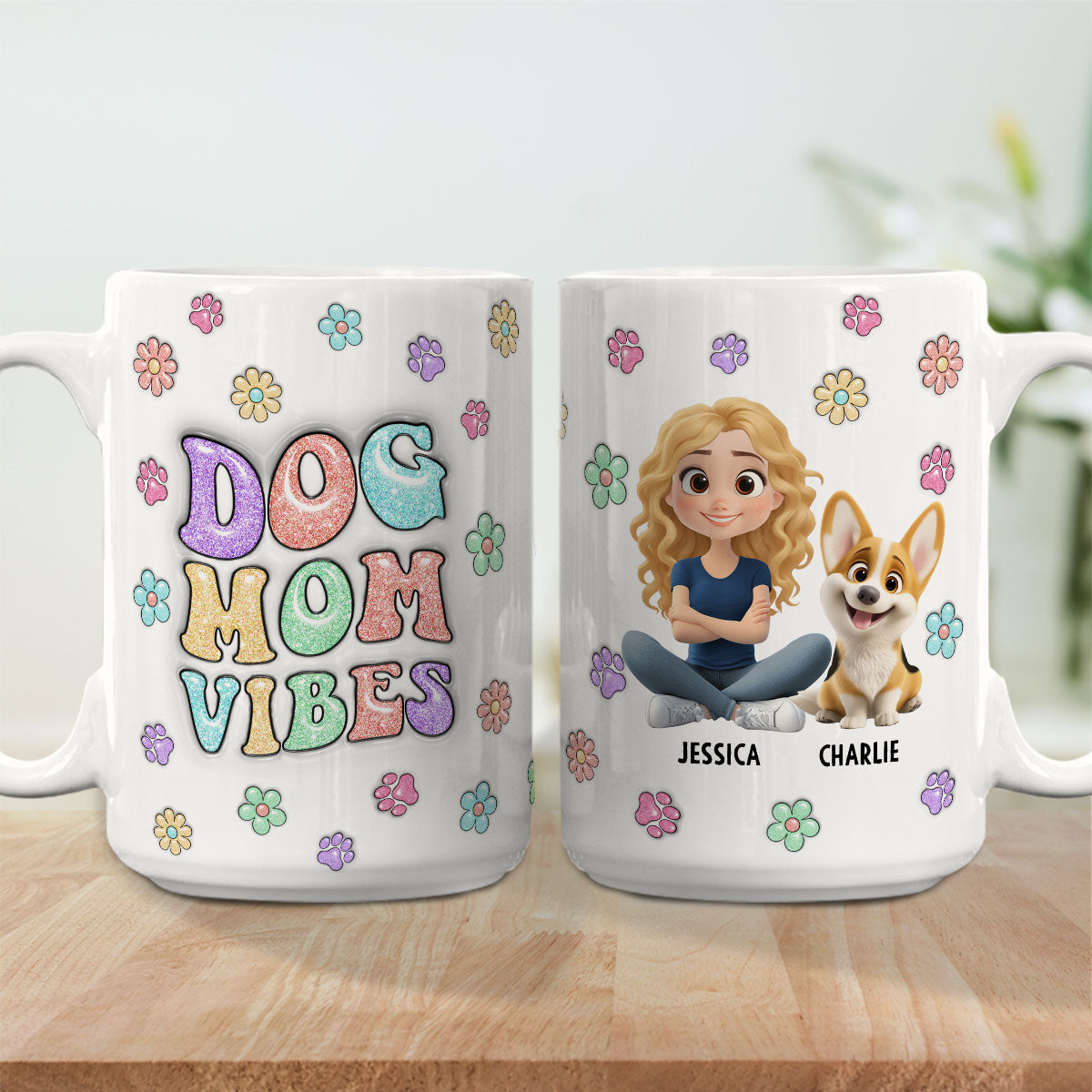 Personalized 3D Inflated Effect Ceramic Mug for Dog Moms - A Cute and Vigor - Starting Gift