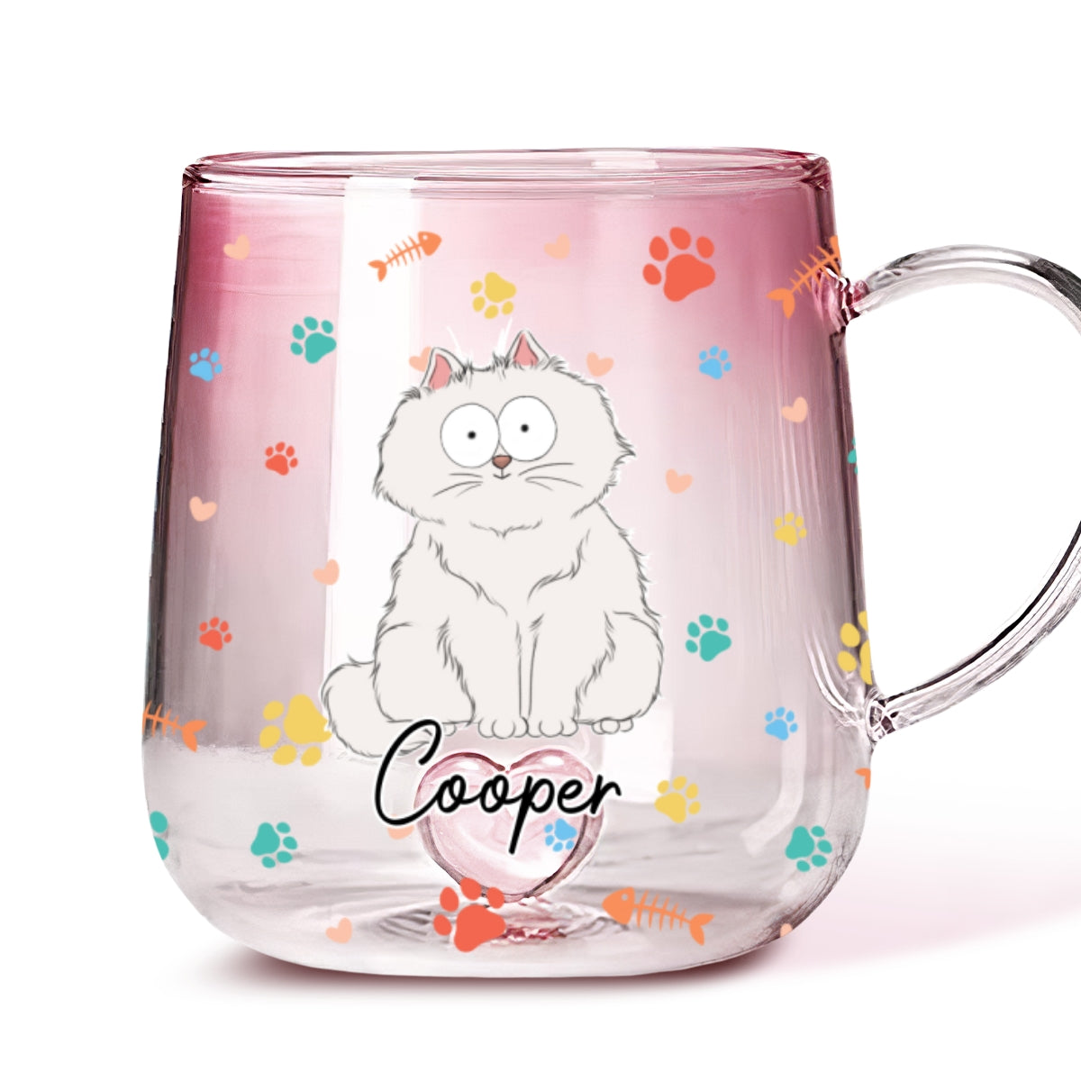 Personalized Pink Gradient Glass Mug for Cat Lovers