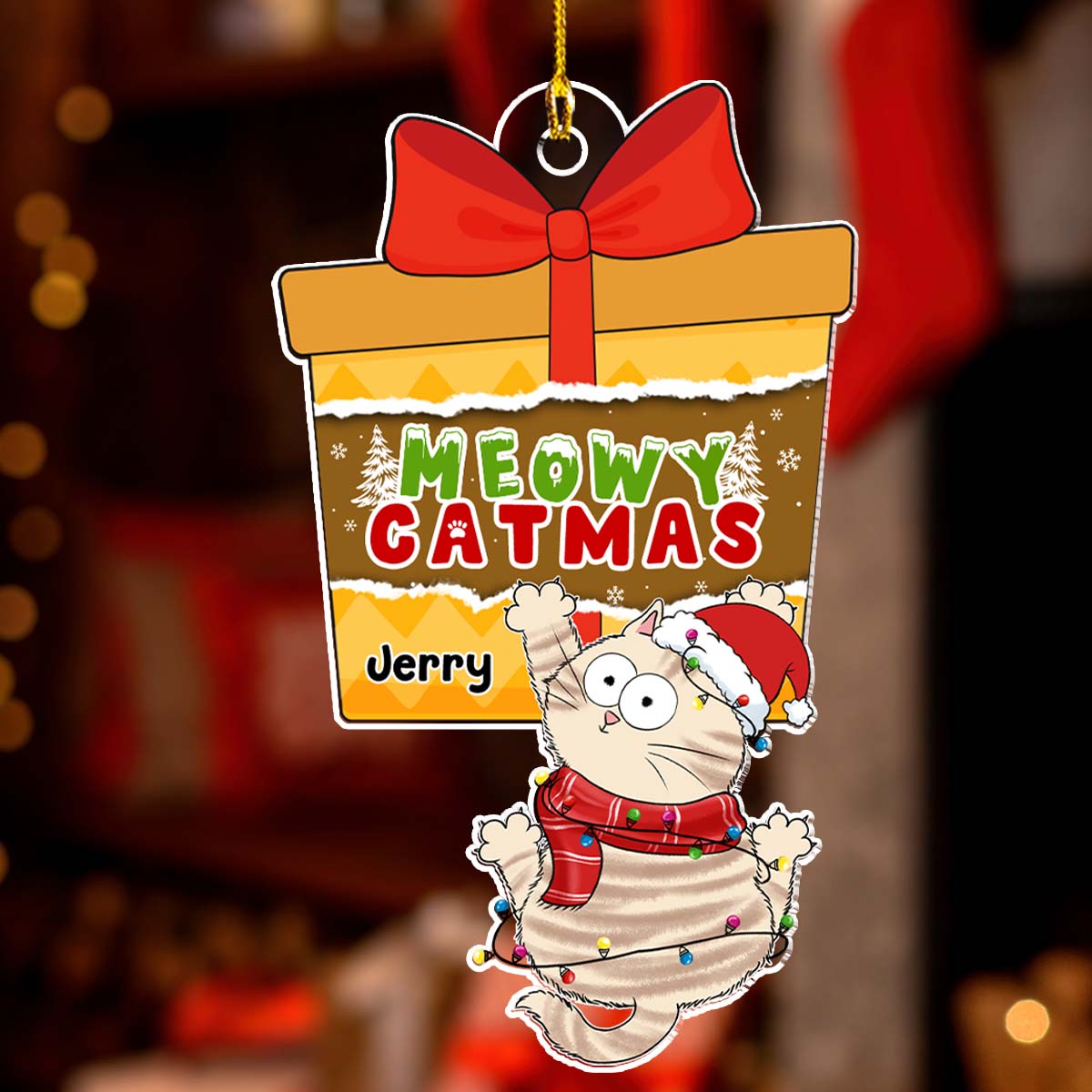 Personalized Christmas Cat Scratching Acrylic Ornament