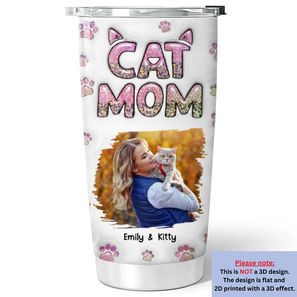 Personalized 3D Inflated Effect Cat Mom Chibi Version Photo Tumbler