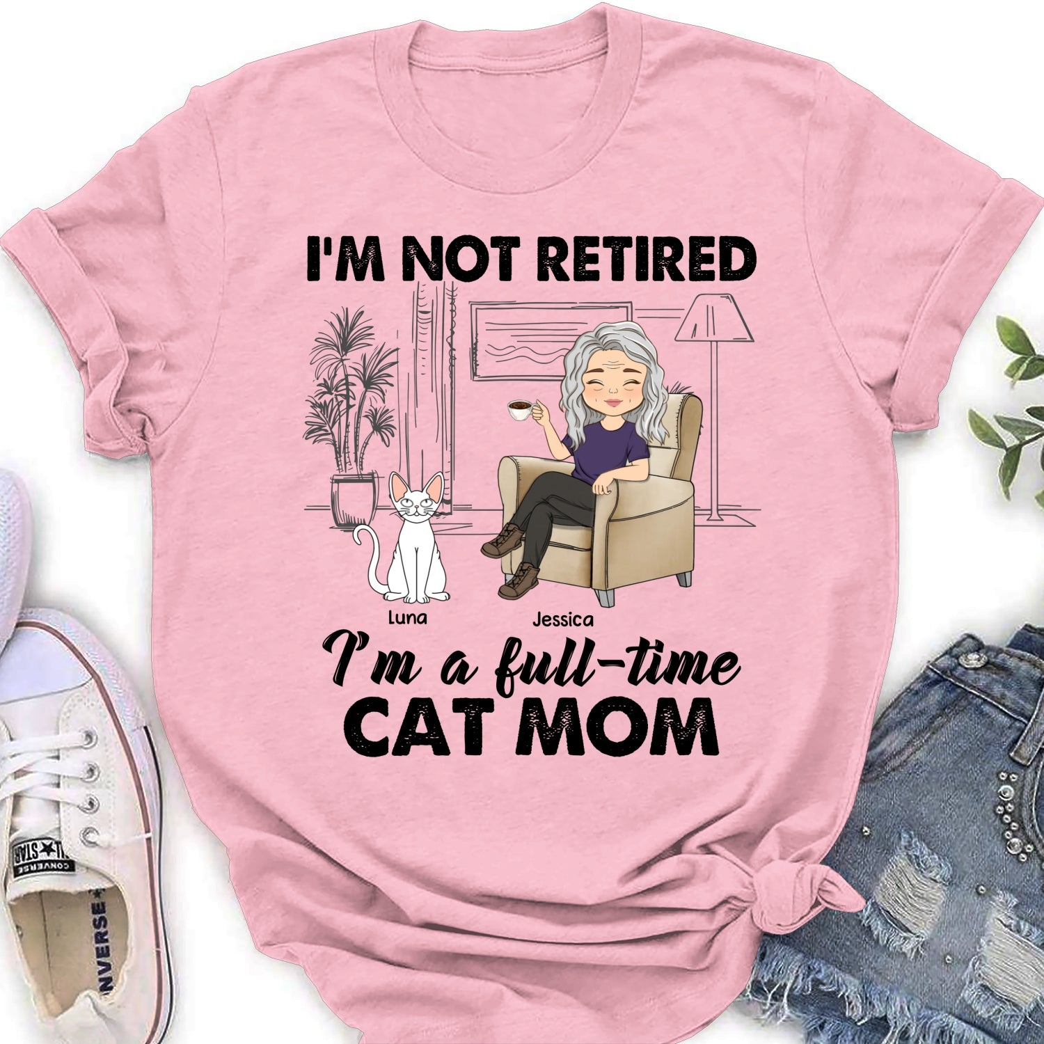 Customizable Full - time Cat Mom Women's T - Shirt: Ideal Gift for Pet Lovers