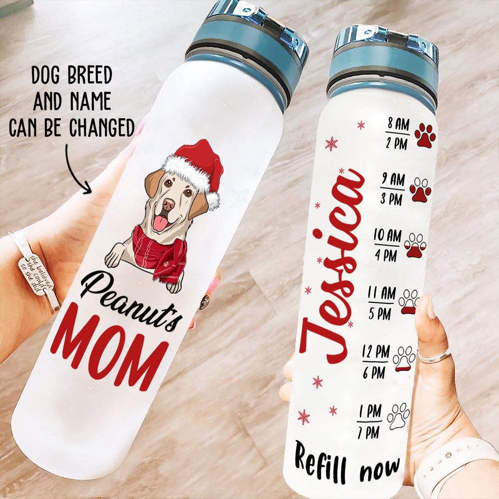 Personalized Dog Mom Christmas Water Tracker Bottle - Ideal Gift for Pet Lovers