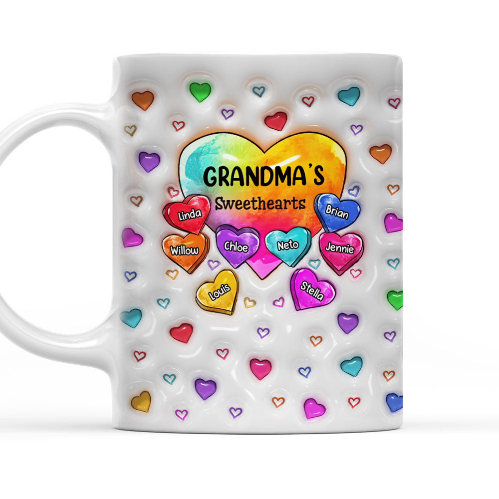 Personalized 3D Inflated Effect Colorful Sweethearts Grandma Mug