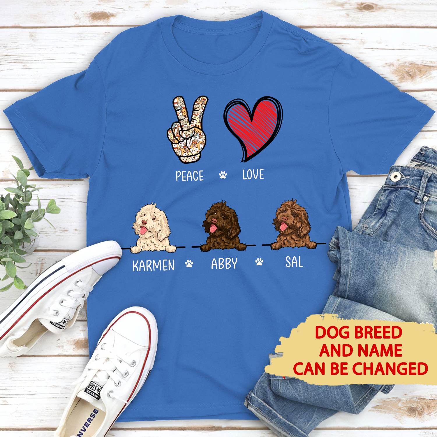 Peace Love Dog - Customizable Unisex Personalized T - shirt for Pet Lovers