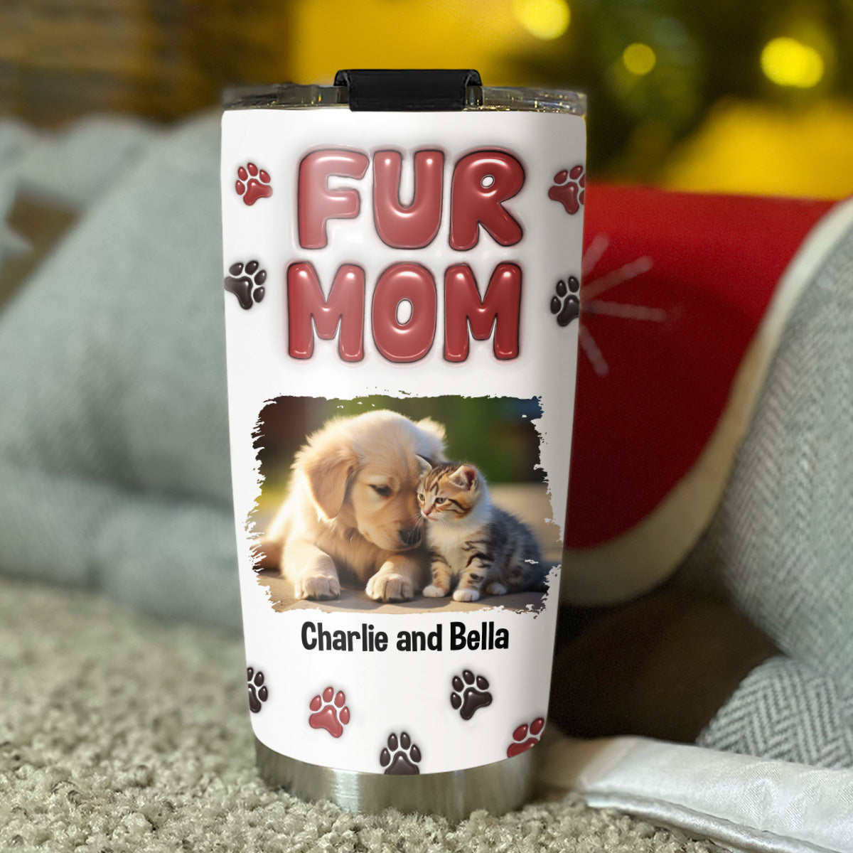 Personalized 3D Inflated Effect Lovely Fur Mama Photo Tumbler - Ideal for All Occasions