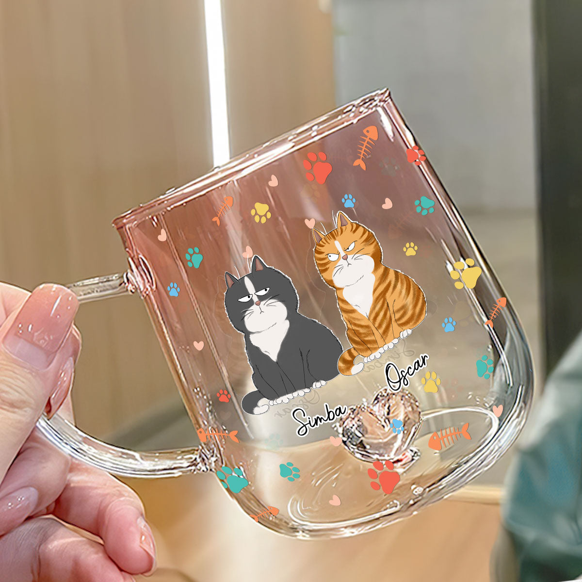 Personalized Pink Gradient Glass Mug for Cat Lovers