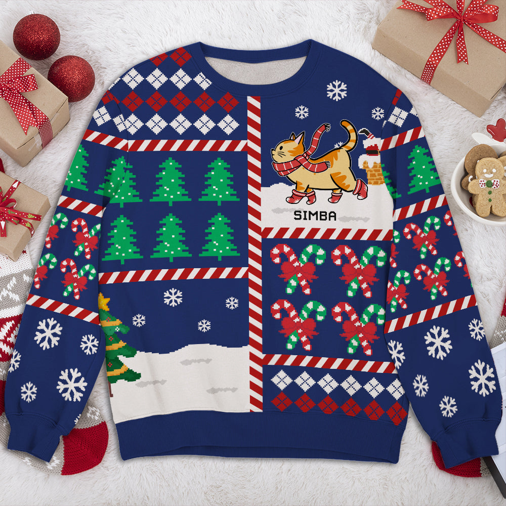 Meowy Catmas Patchwork - Personalized Custom All-Over-Print Pet Lover's Sweatshirt