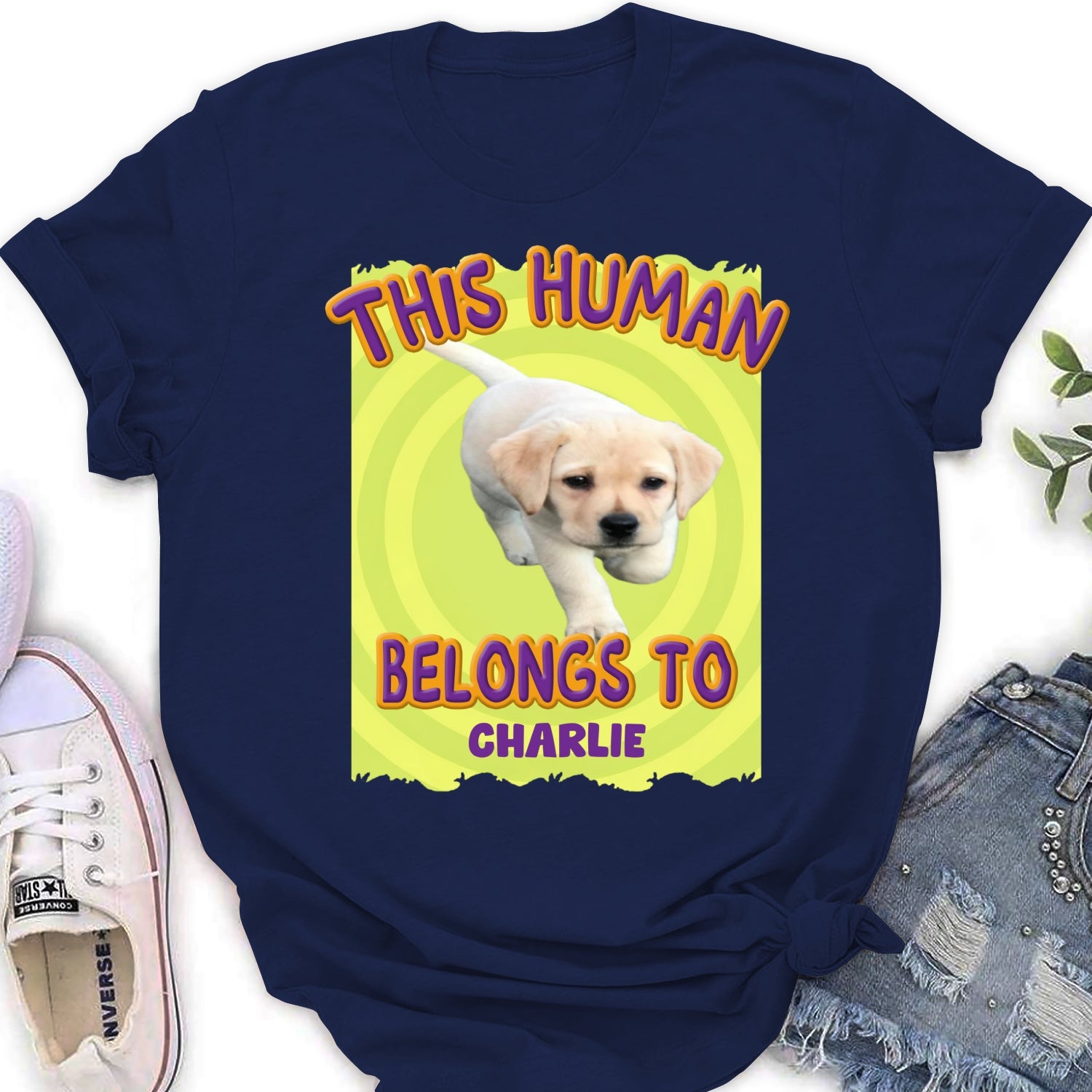 Personalized Custom Women's T-Shirt with 'This Human Belongs To Us' Cartoon Photo - Ideal Gift for Pet Lovers
