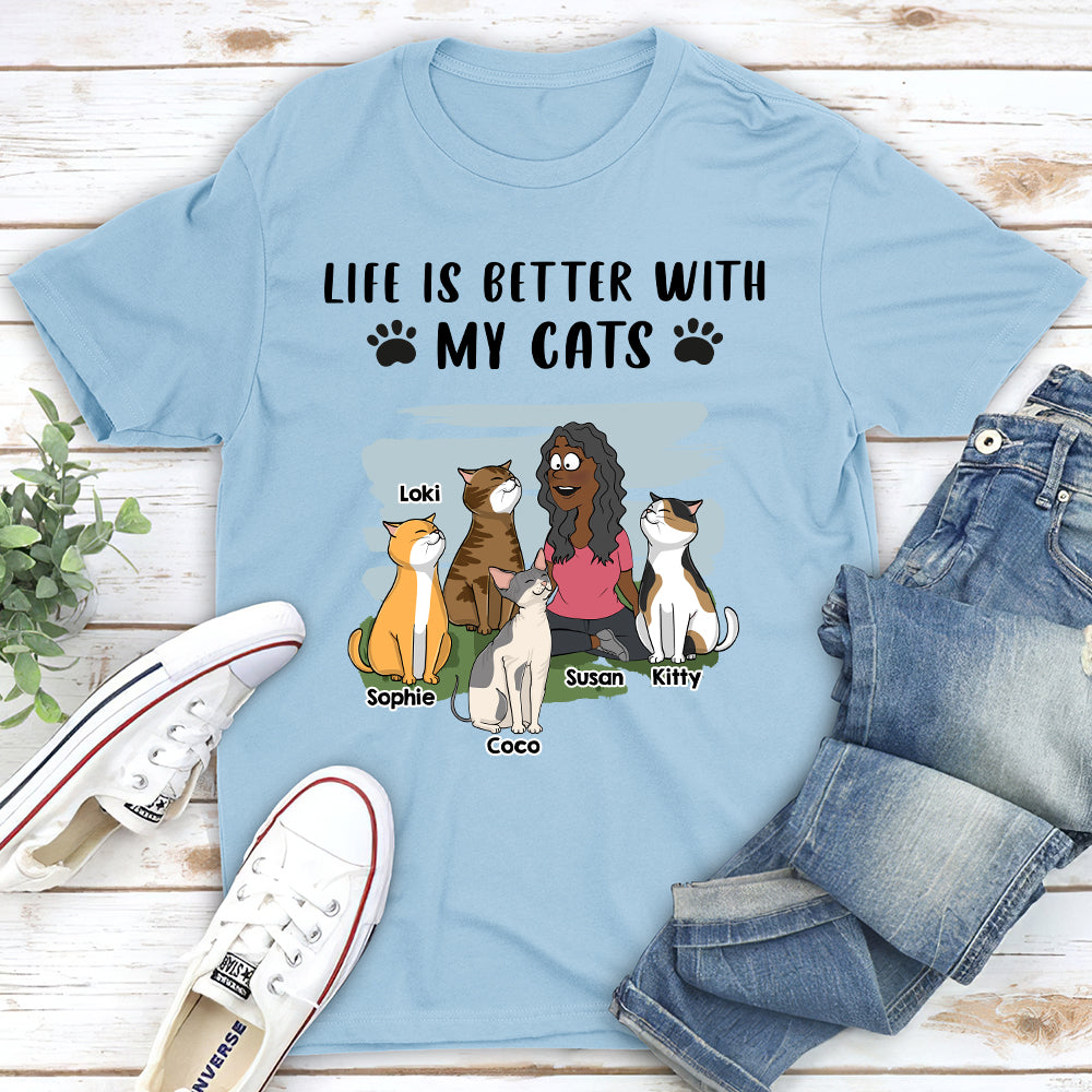 Personalized Custom Unisex 'Life Is Better With Cats' T-shirt - Ideal Gift for Pet Lovers