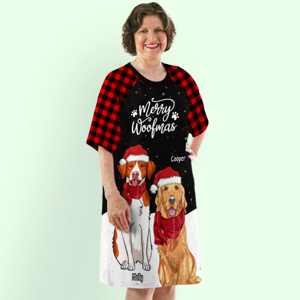 Merry Woofmas Snow - Customizable 3/4 Sleeve Personalized Dog Mom Dress