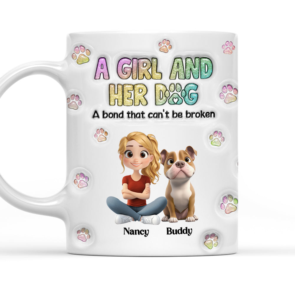 Personalized 3D Inflated Effect Custom Mug: A Girl And Her Dog Design