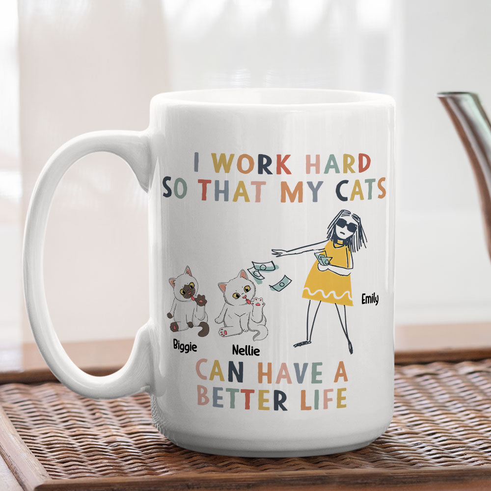 Personalized 'I Work Hard Because Of My Cat' Custom Coffee Mug - Perfect Gift Idea