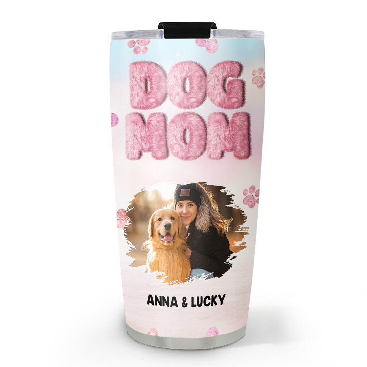 Personalized Fluffy Dog Mom Photo Tumbler - Customized for Unique Style