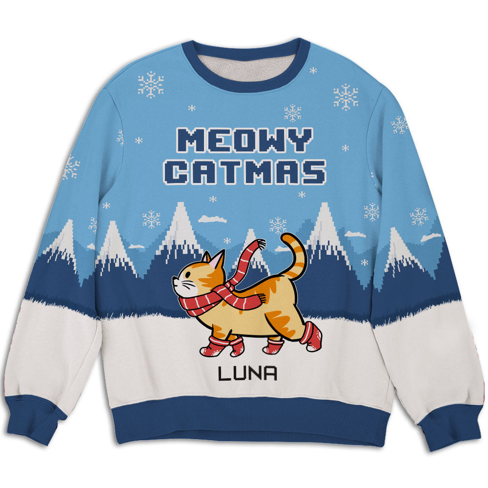 Christmas Cat Personalized All-Over Print Unisex Sweatshirt - Ideal Gift for Pet Lovers