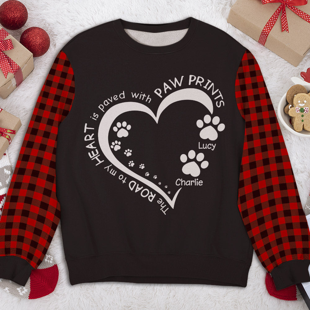 Personalized Paw Prints Heart All-Over Print Sweatshirt - Ideal Gift for Pet Lovers