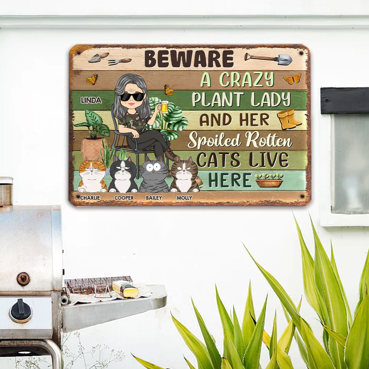 Personalized Custom Metal Sign for Crazy Plant Ladies and Their Pets
