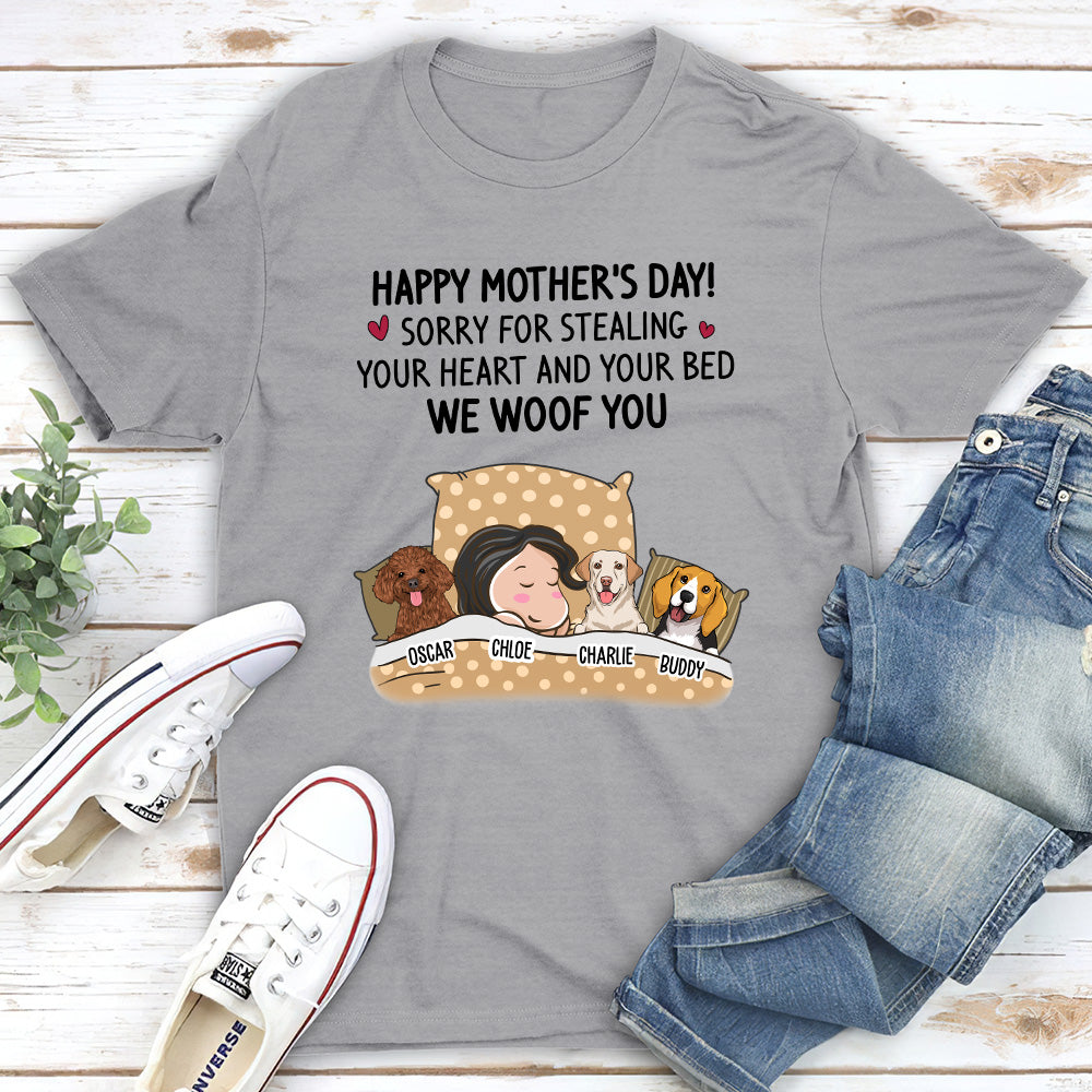 Apologies for Snatching Your Bed - Personalized Unisex Custom T - shirt for Pet Lovers