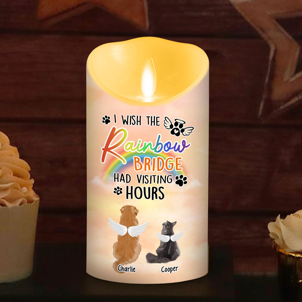 Personalized Custom LED Memorial Candle - I Wish The Rainbow Bridge Had Visiting Hours
