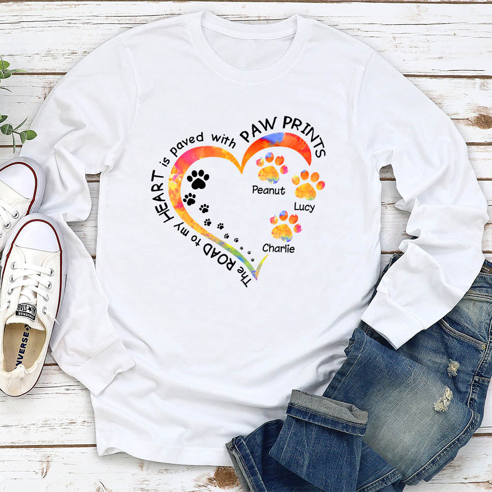 Personalized Paw Prints Heart Long Sleeve T - shirt for Pet Lovers