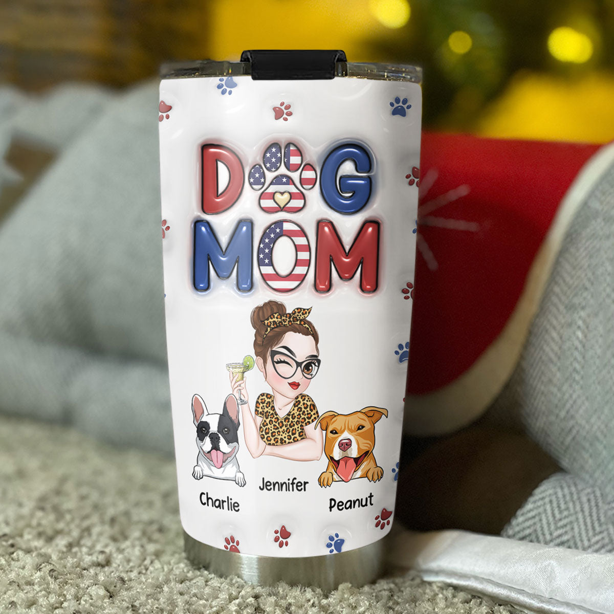 Personalized 3D Inflated Effect Tumbler - Lovely Dog Mom Version 3