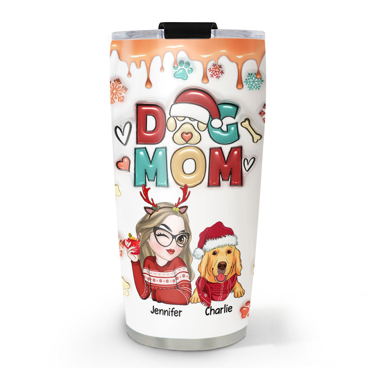 Personalized Custom 3D Inflated Effect Christmas Tumbler for Dog Moms